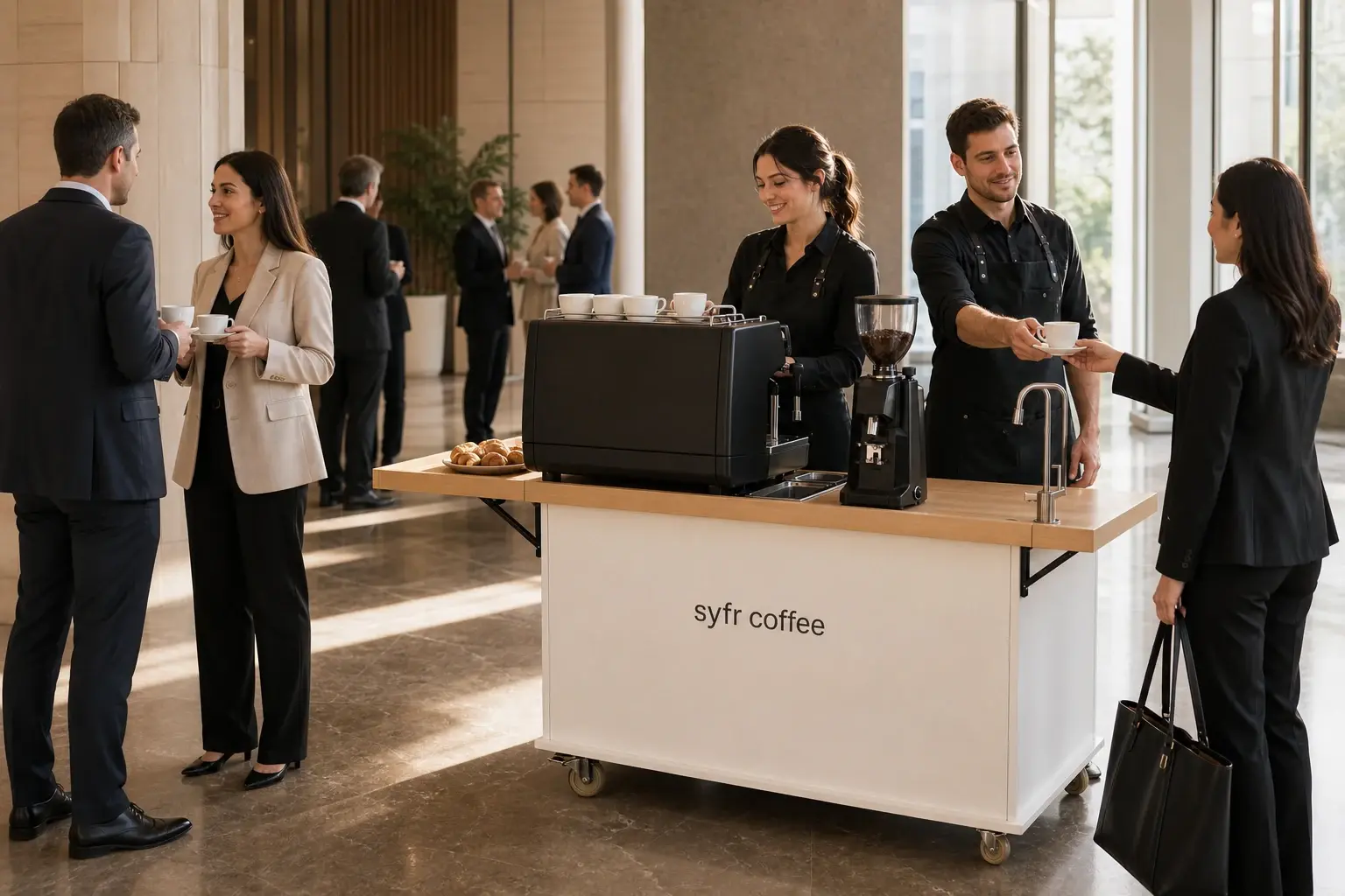 Syfr Coffee mobile espresso cart serving a corporate event in Toronto