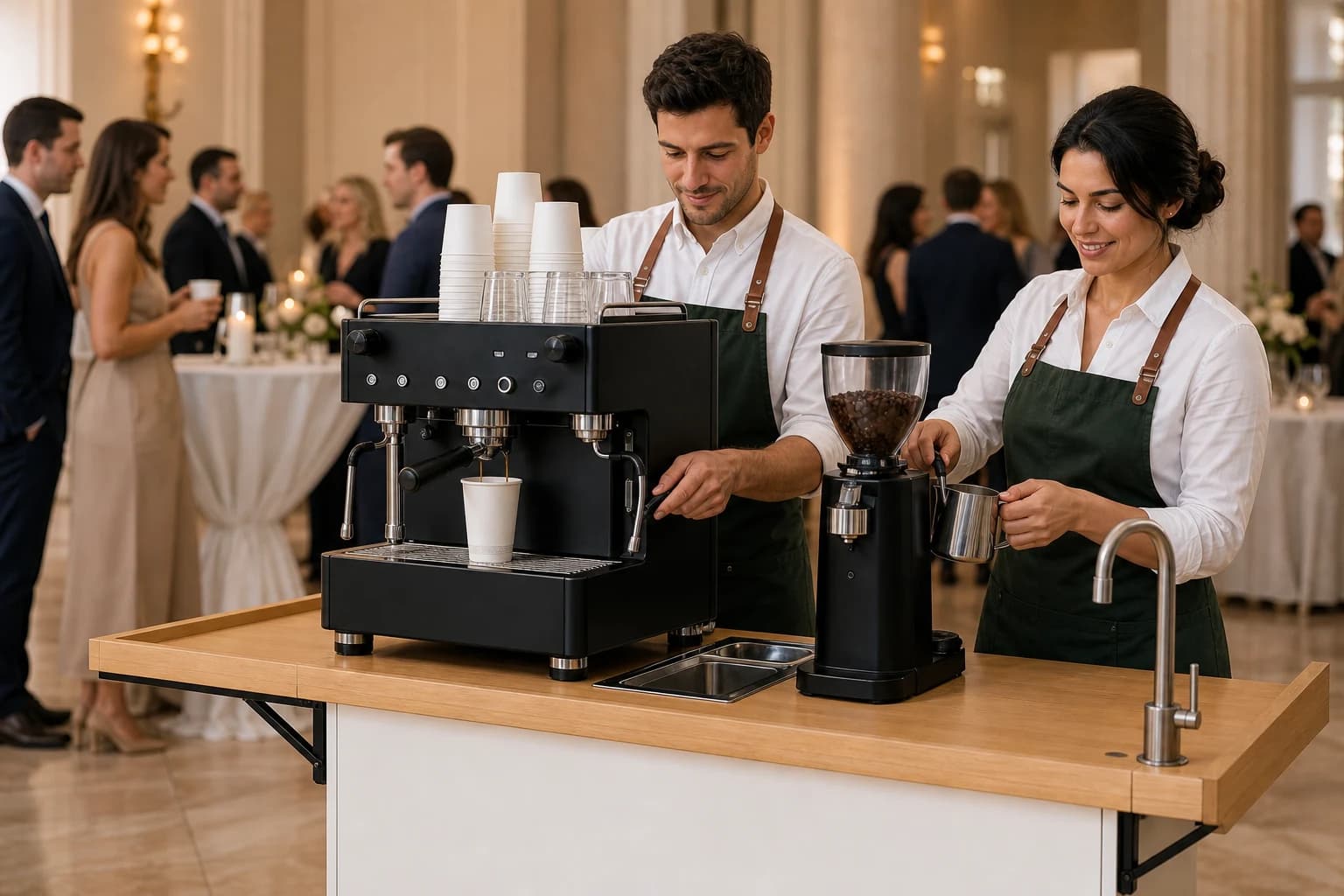 Two Syfr Coffee baristas working together at the mobile espresso bar in Toronto