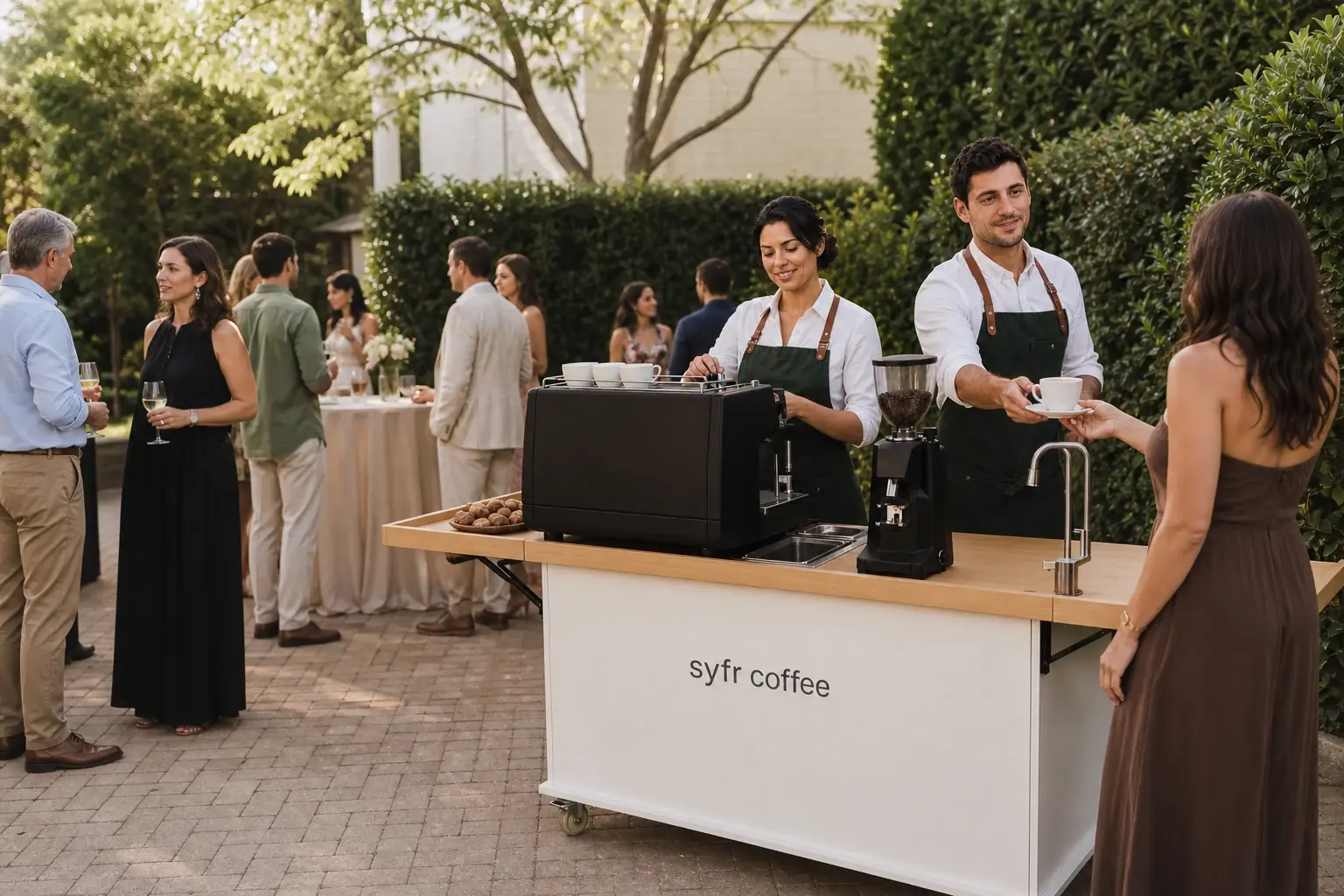 Syfr Coffee mobile espresso cart serving a private garden event in Toronto