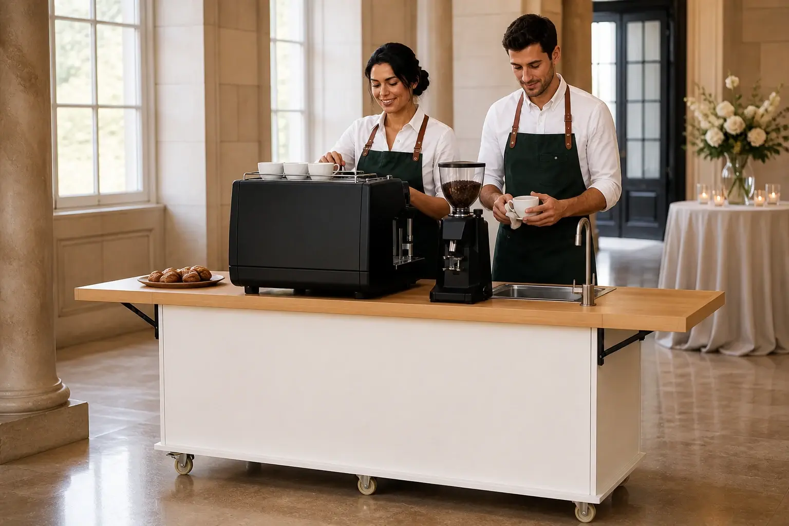 Syfr Coffee mobile espresso cart prepared with two baristas for Toronto event service